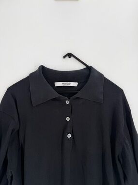 Tank Air Black Polo Knitted Silk Blend Quarter Buttoned Collared Shirt Sweater